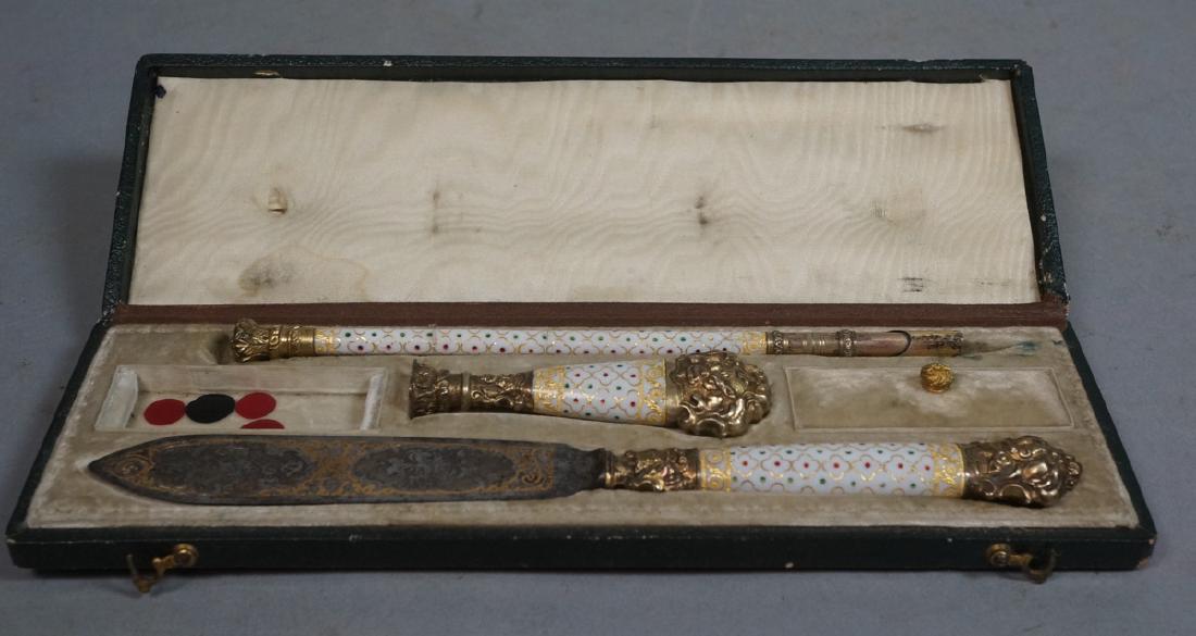 French Style Enamel Vermeil Writing Desk Set. Let (1 of 10)