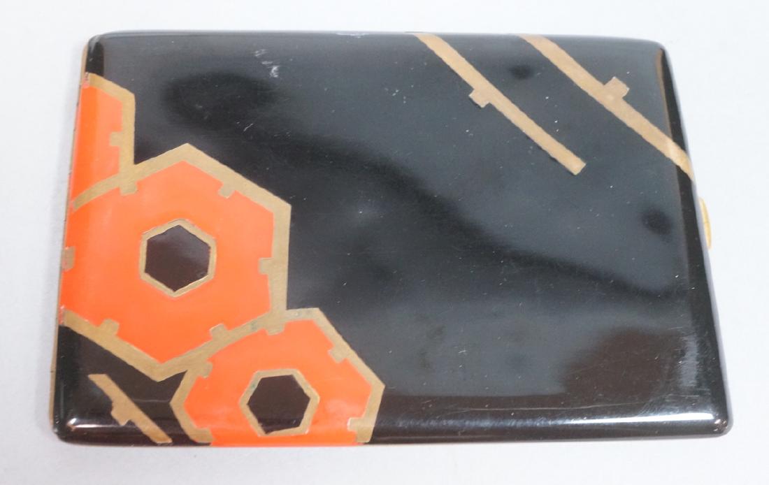 Period Art Deco Enamel Cigarette Case. Black & re (1 of 7)