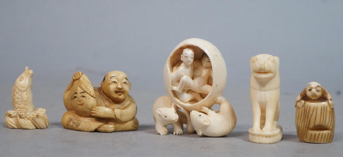 Lot 5 Carved Figural Asian Pieces. 2 signed carve (1 of 10)