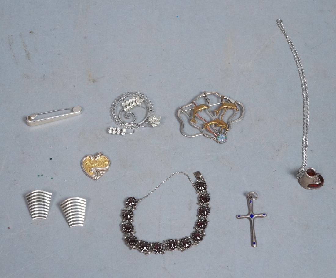 9pc Sterling & Silver Jewelry Lot. Artist signed (1 of 10)