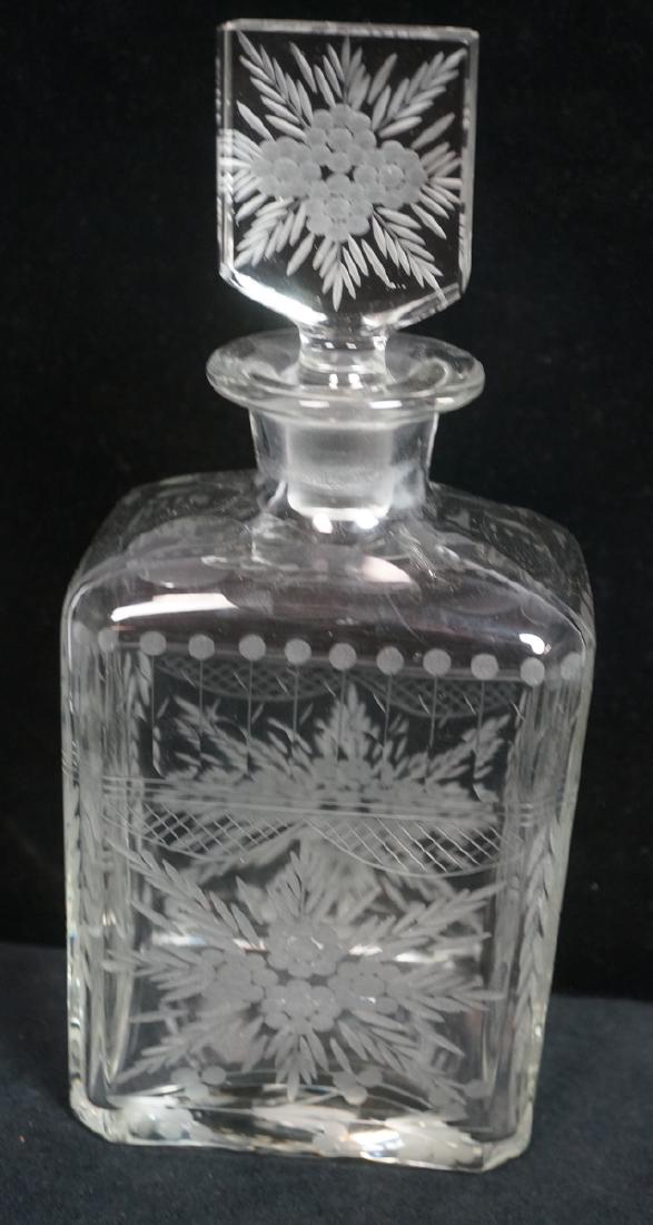 Antique Engraved Crystal Decanter Floral & Garlan (1 of 6)