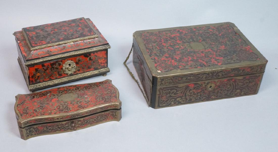3pc Antique Boulle Brass Jewelry Boxes. Inlaid bo (1 of 10)