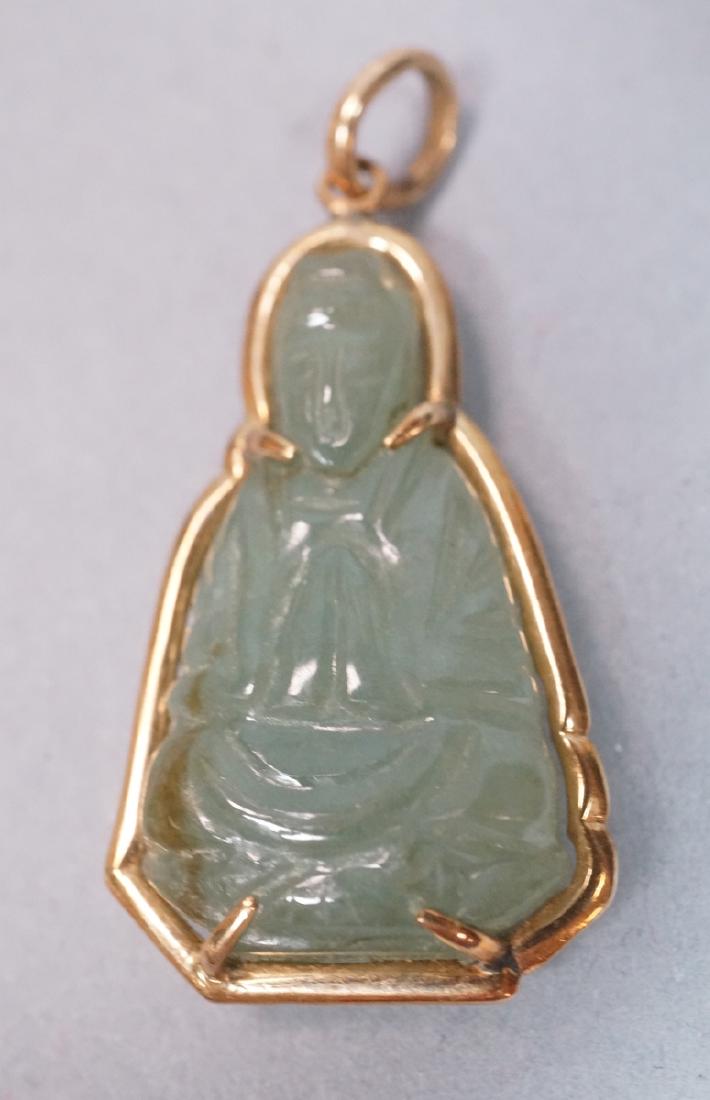 14K Carved Jade Buddha Pendant. Buddha figure in (1 of 6)