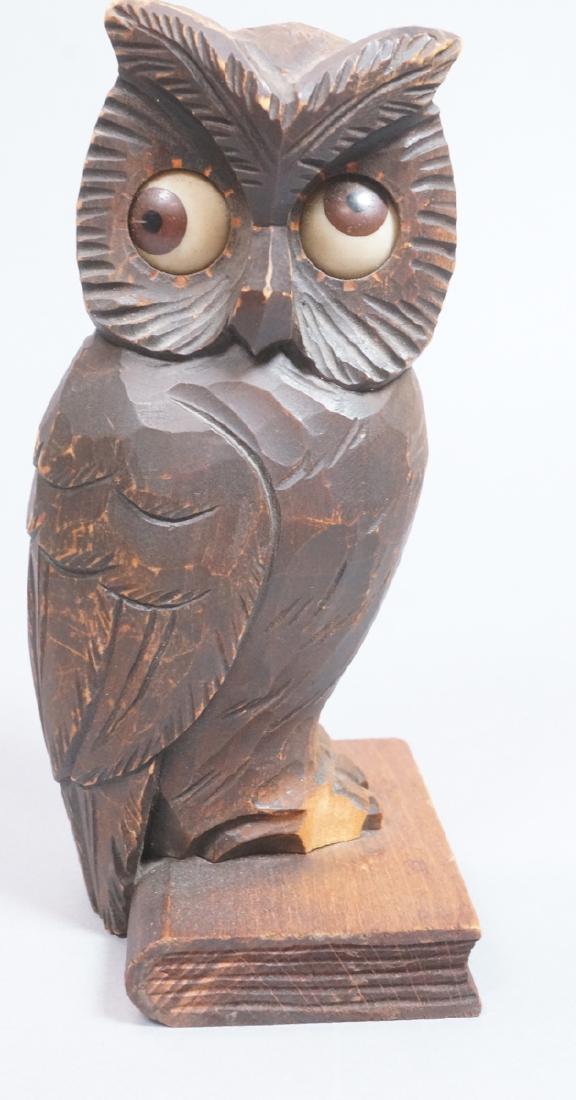 Vintage Figural Carved Wood Owl Clock. Eyes are t (1 of 5)