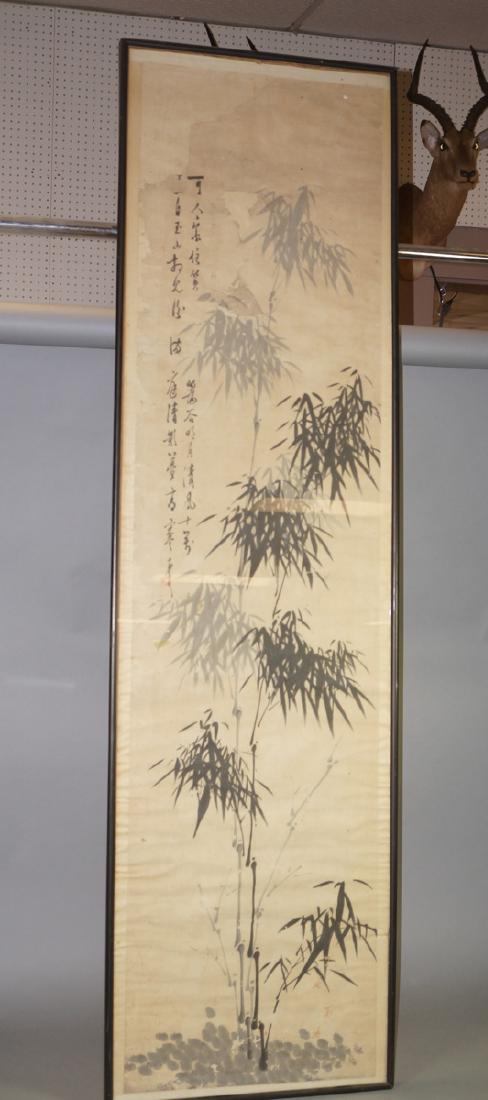 Framed Chinese Scroll Gray & White Bamboo Signed. (1 of 5)