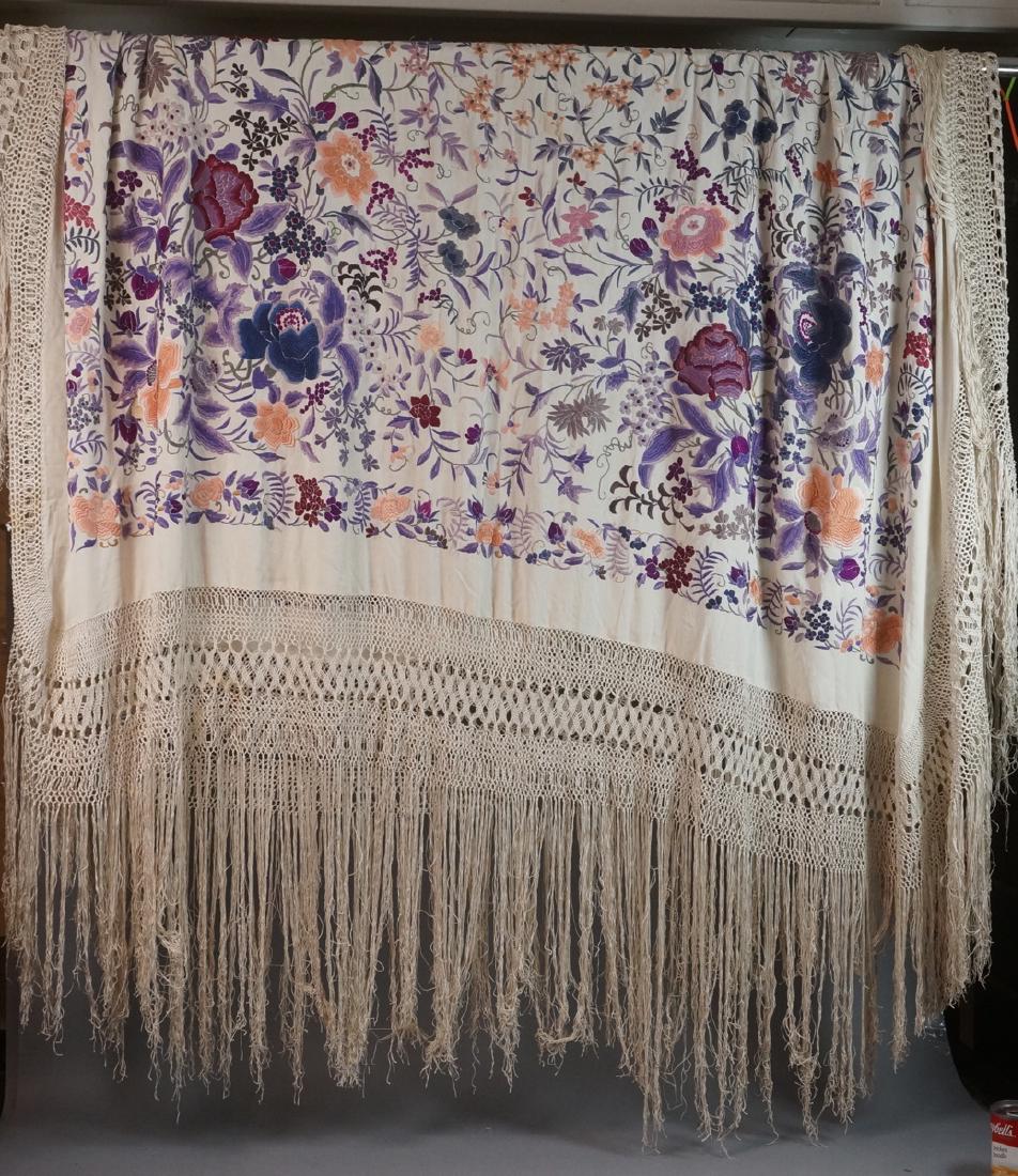 Cream Silk Colorful Embroidered Piano Shawl. 82": Cream Silk Colorful Embroidered Piano Shawl. 82" without fringe x 77" without fringe-- Dimensions: --- US Shipping charge: $10