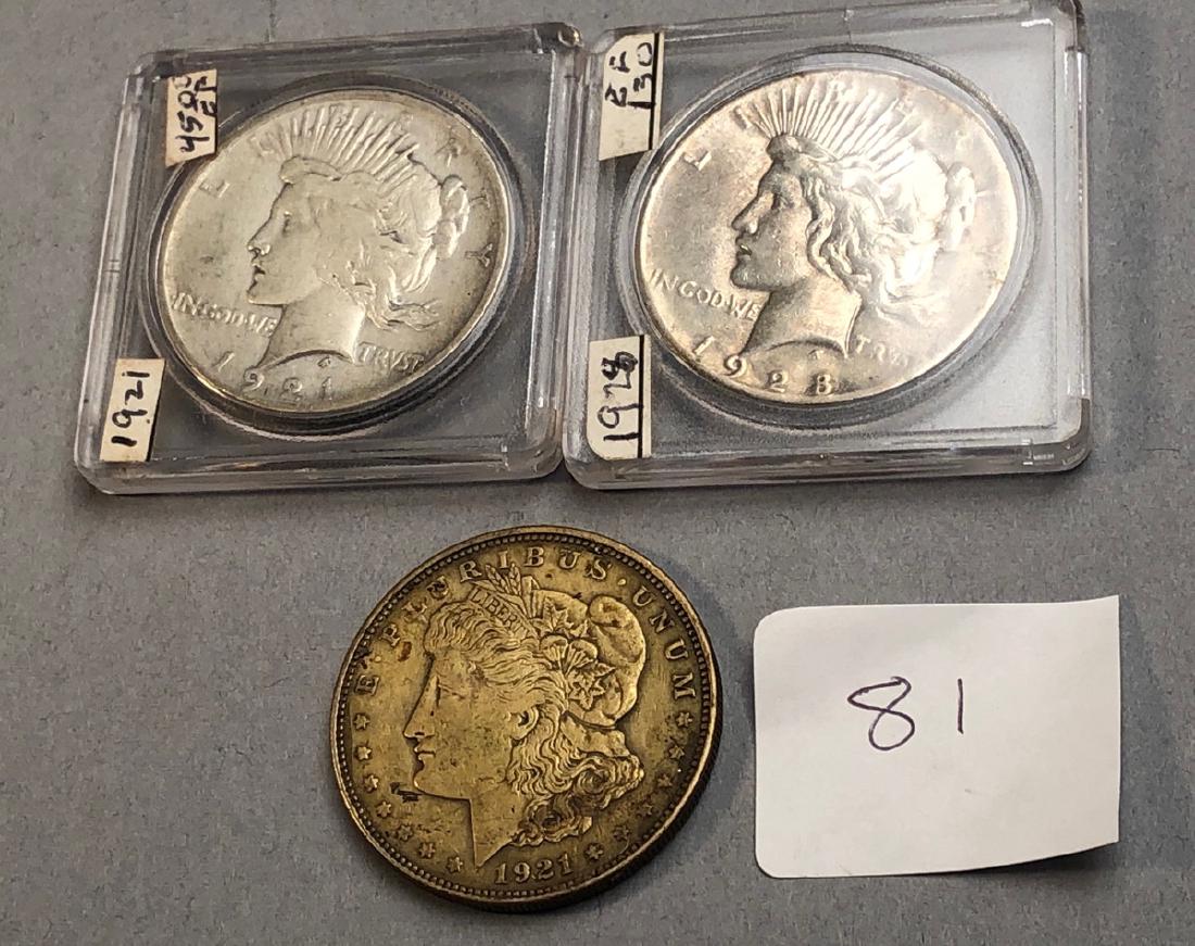 3pcs American Silver Dollars.  1921 Morgan, 1921 (1 of 5)