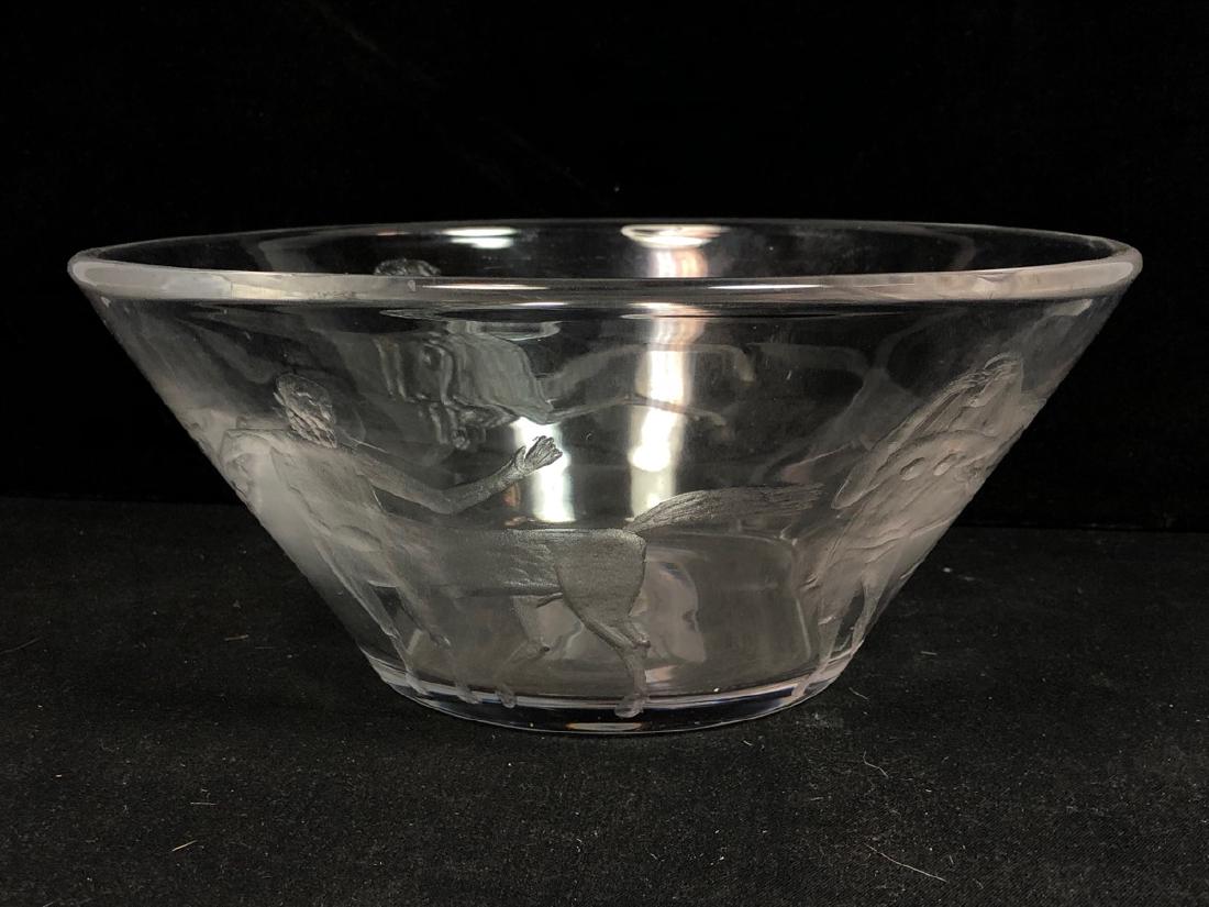 ERIK HOGLUND for KOSTA BODA Crystal Bowl. Clear c: ERIK HOGLUND for KOSTA BODA Crystal Bowl. Clear crystal bowl with etched figural designs of female nudes and Centaurs. Marked Boda 102.8/1288 Hoglund.-- Dimensions: H: 4.75 inches: W: 11 inches: D: 11