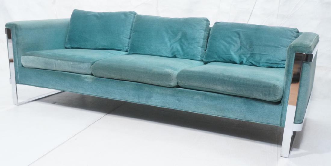 MILO BAUGHMAN Chrome Frame Modern Sofa. Teal gree (1 of 10)