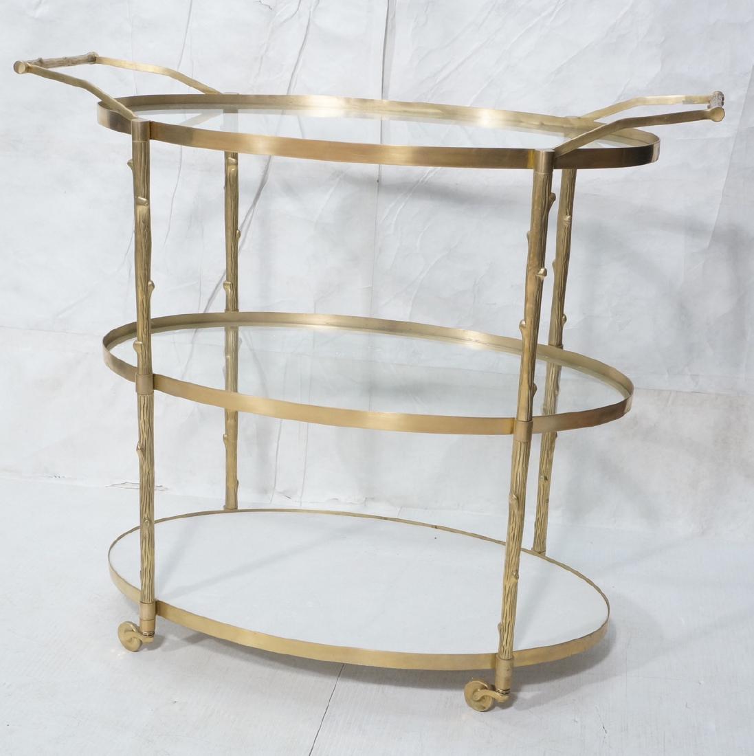 Modern Brass Faux Bois Rolling Bar Cart. 3 oval t (1 of 9)