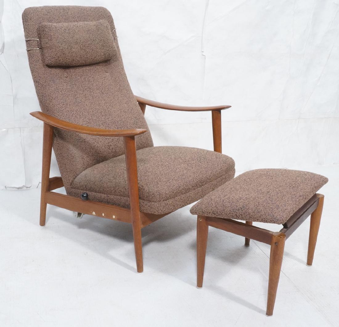 Tall Back Danish Teak Lounge Chair & Ottoman. Spr: Tall Back Danish Teak Lounge Chair & Ottoman. Spring Rocker. STOKKE FABRIKKER, Norway. Made in Norway tag. -- Dimensions: H: 39 inches: W: 27 inches: D: 34 inches ---