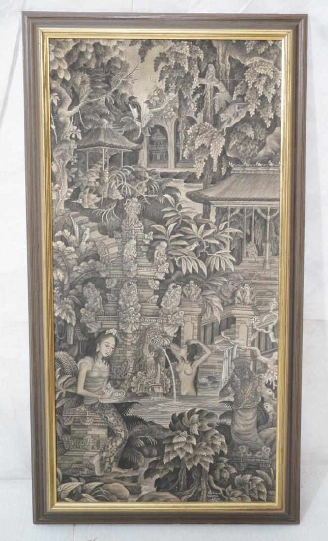 Balinese Painting signed G.N KWANDJI Pejiatan. L: Balinese Painting signed G.N KWANDJI Pejiatan. Lush landscape with nude bathing beauties. Signed. -- Dimensions: H: 33.5 inches: W: 16.25 inches ---