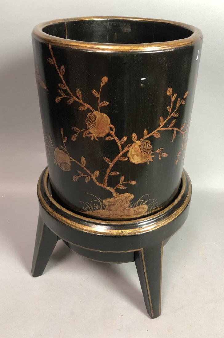 Decorator Black Lacquered Asian style Wastebasket (1 of 10)