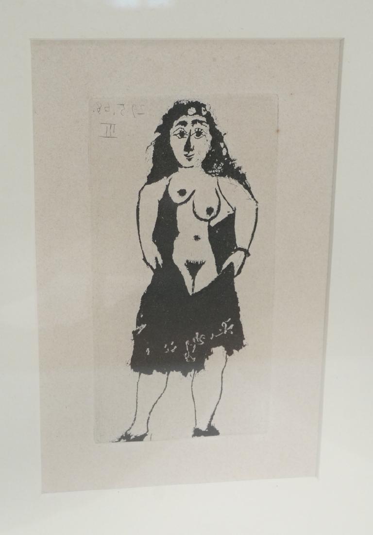 PABLO PICASSO Print. "La Celestine" Aquatint pri: PABLO PICASSO Print. "La Celestine" Aquatint printed in black ink. Cubist Modernist Female Nude. Signed in print. Auvergne Richard De-BAs laid Paper. LA Celestine Watermark. Info from HOOE consultatio
