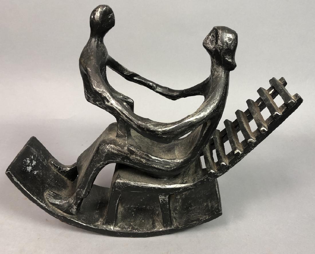 White Metal Mother & Child Sculpture. Rocking Bas: White Metal Mother & Child Sculpture. Rocking Base with woman in Chair. Not Signed.-- Dimensions: H: 12 inches: W: 15 inches: D: 7 inches ---