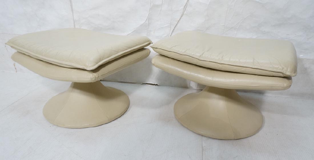 Pair Leather Pedestal Base Stool Ottomans.  Light (1 of 8)