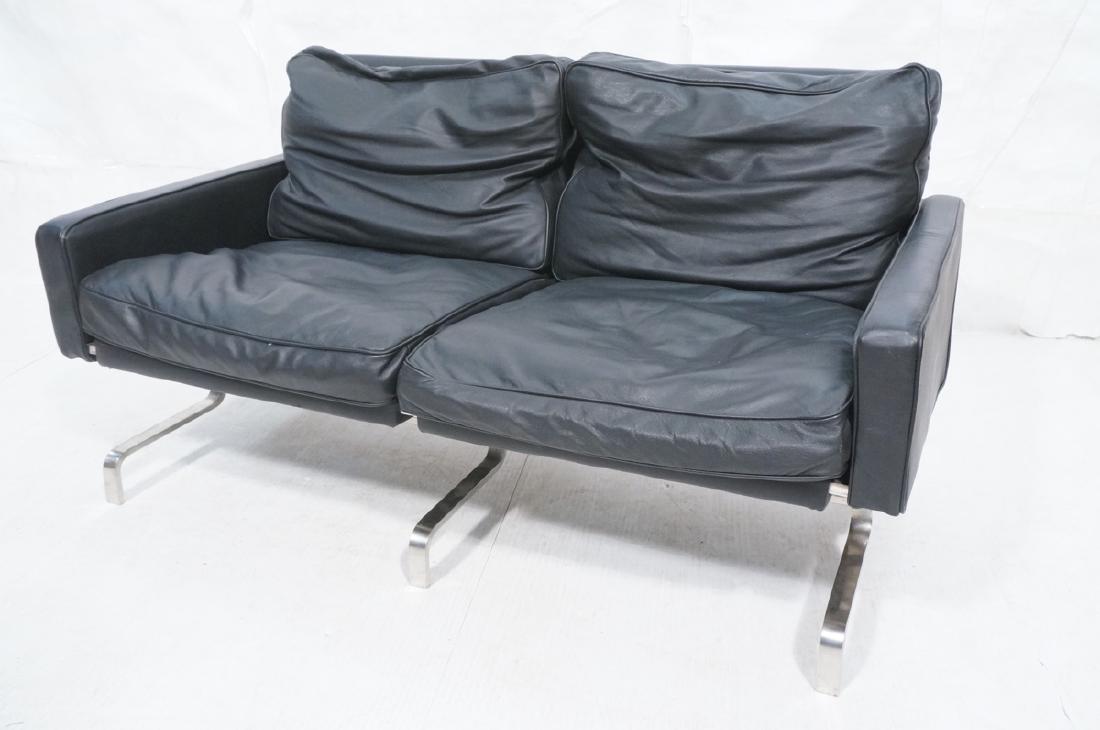 POUL KJAERHOLM Style Black Leather Love Seat. Dow (1 of 8)