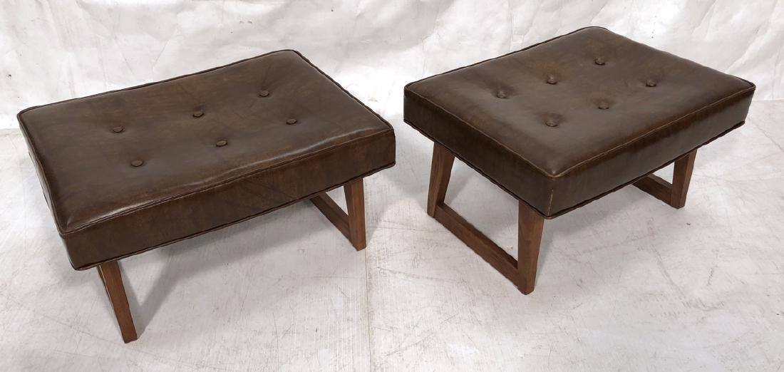 Pr American Modern Walnut Stools Benches. Tufted (1 of 8)