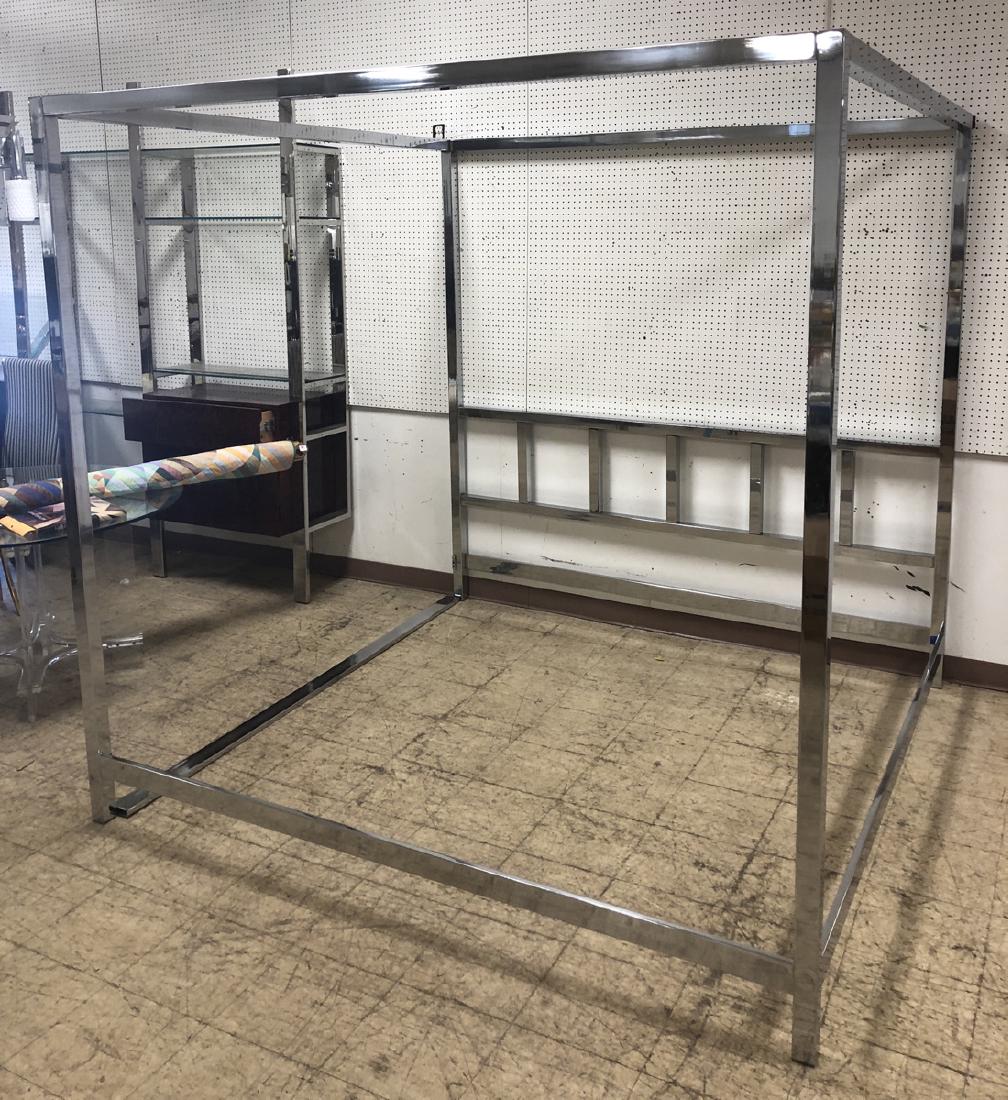 King Size Square Chrome Modern Poster Bed Frame.: King Size Square Chrome Modern Poster Bed Frame. Baughman Style Cityscape.-- Dimensions: H: 82.5 inches: W: 85.5 inches: D: 85 inches ---