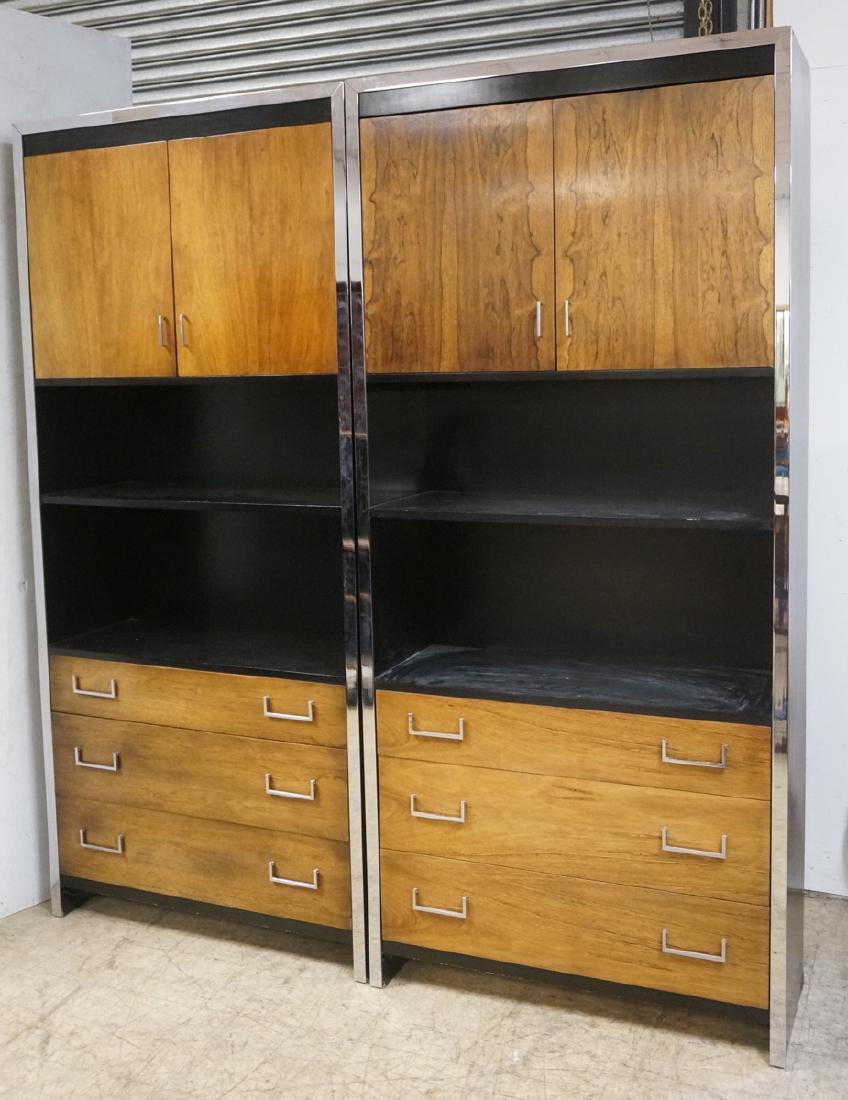 Pr 7' Tall Rosewood & Chrome Modern Cabinet Units (1 of 9)