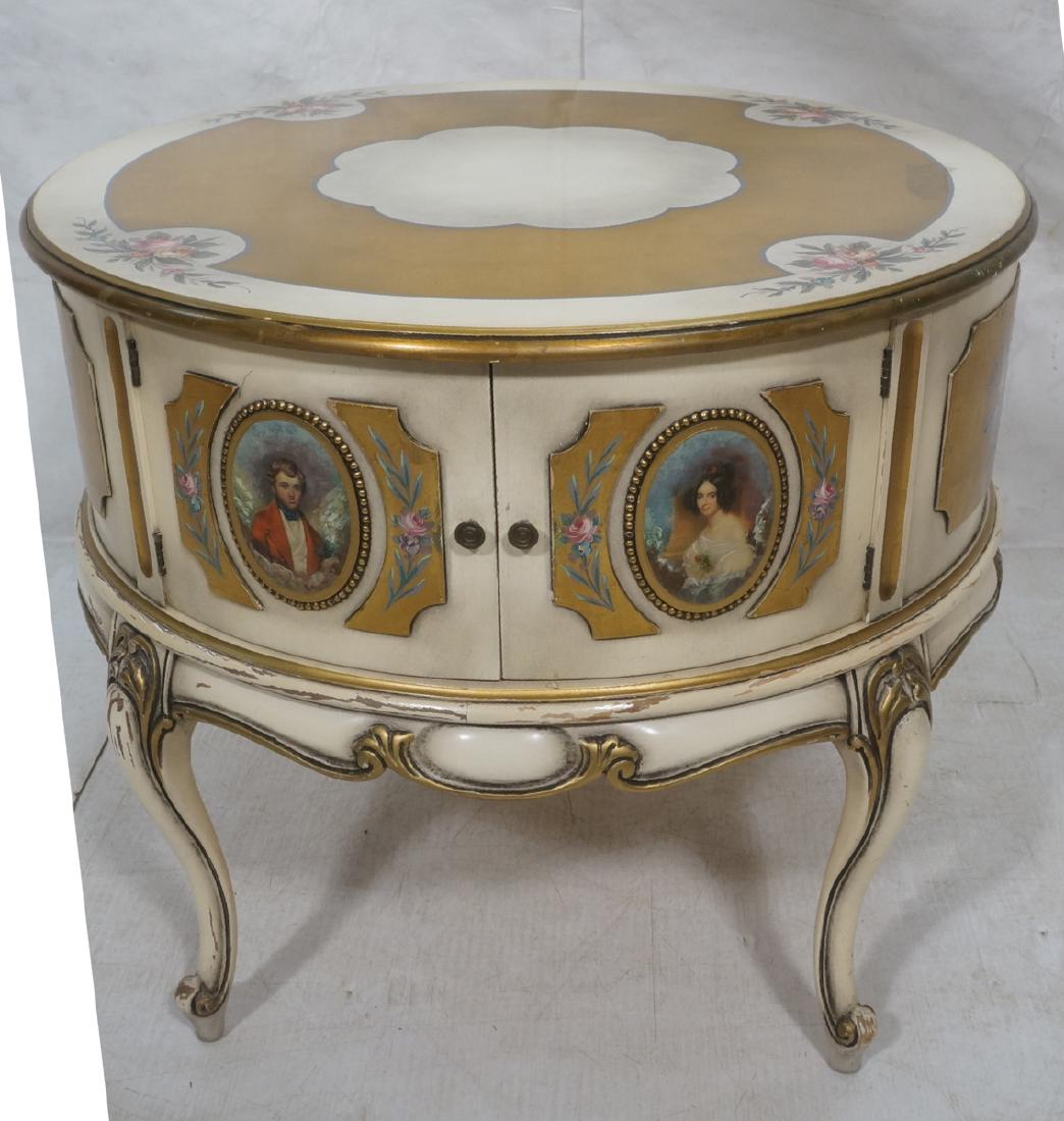 French Style Portrait Painted Drum Side Table. Ro (1 of 10)