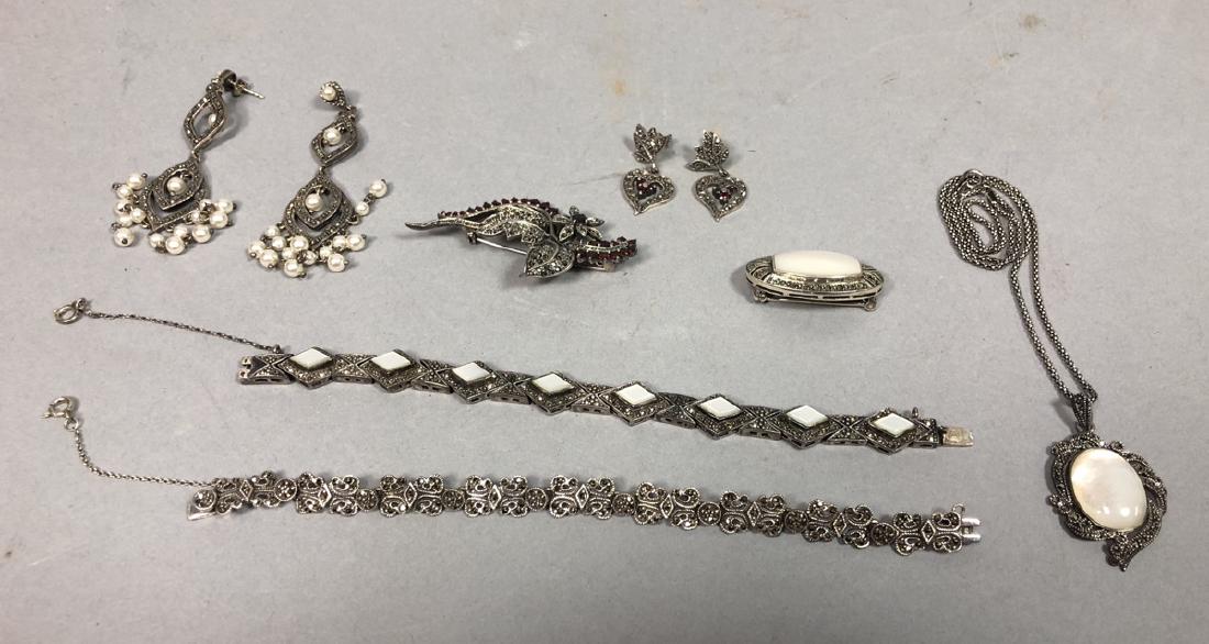 7 pcs Sterling Silver Marcasite  Jewelry. 2 Brace (1 of 8)