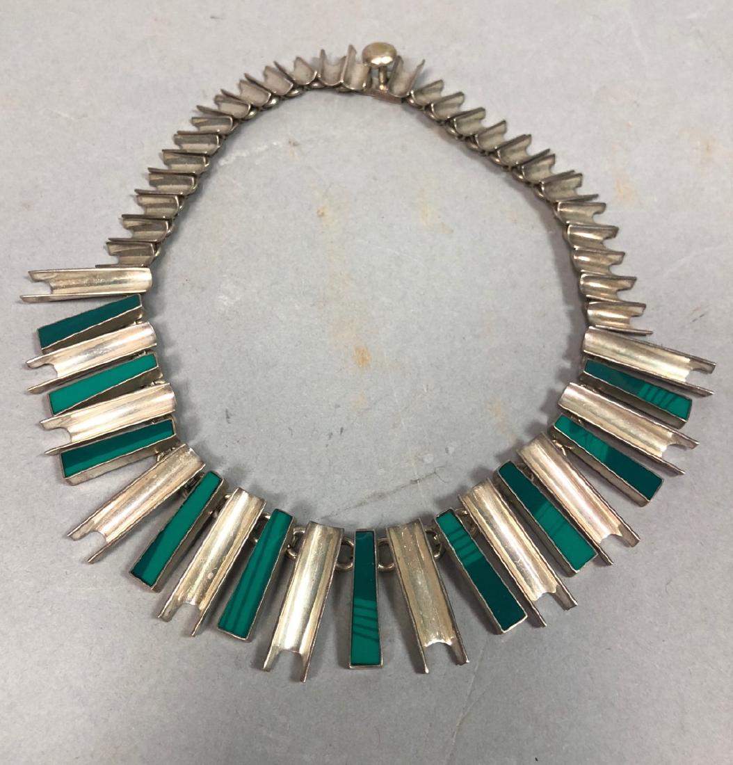 Sterling Silver Mexican Green Glass Modernist Nec (1 of 8)