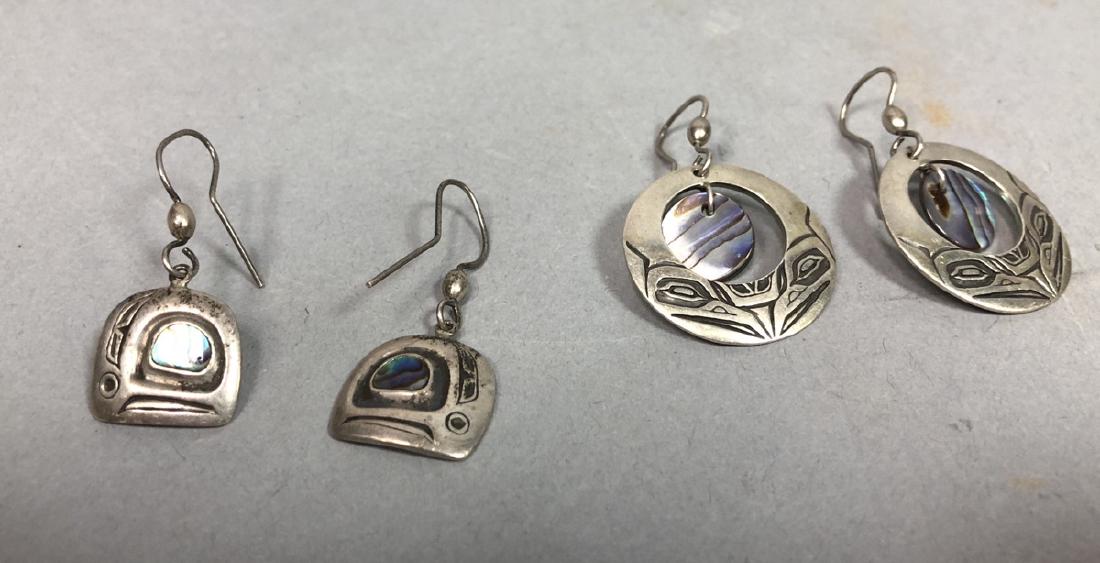 2pr Sterling Silver Abalone Inuit Indian Earrings (1 of 7)