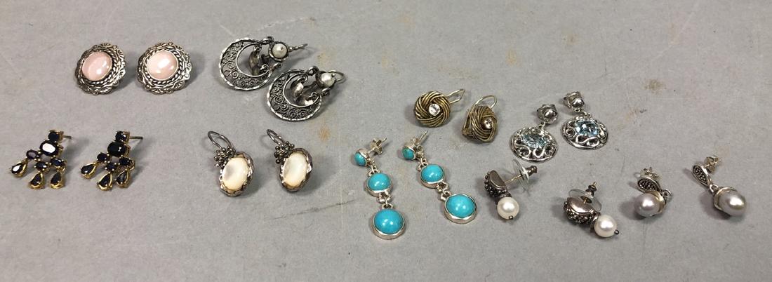 9 pr Sterling Silver Pierced Earrings. Many with (1 of 10)