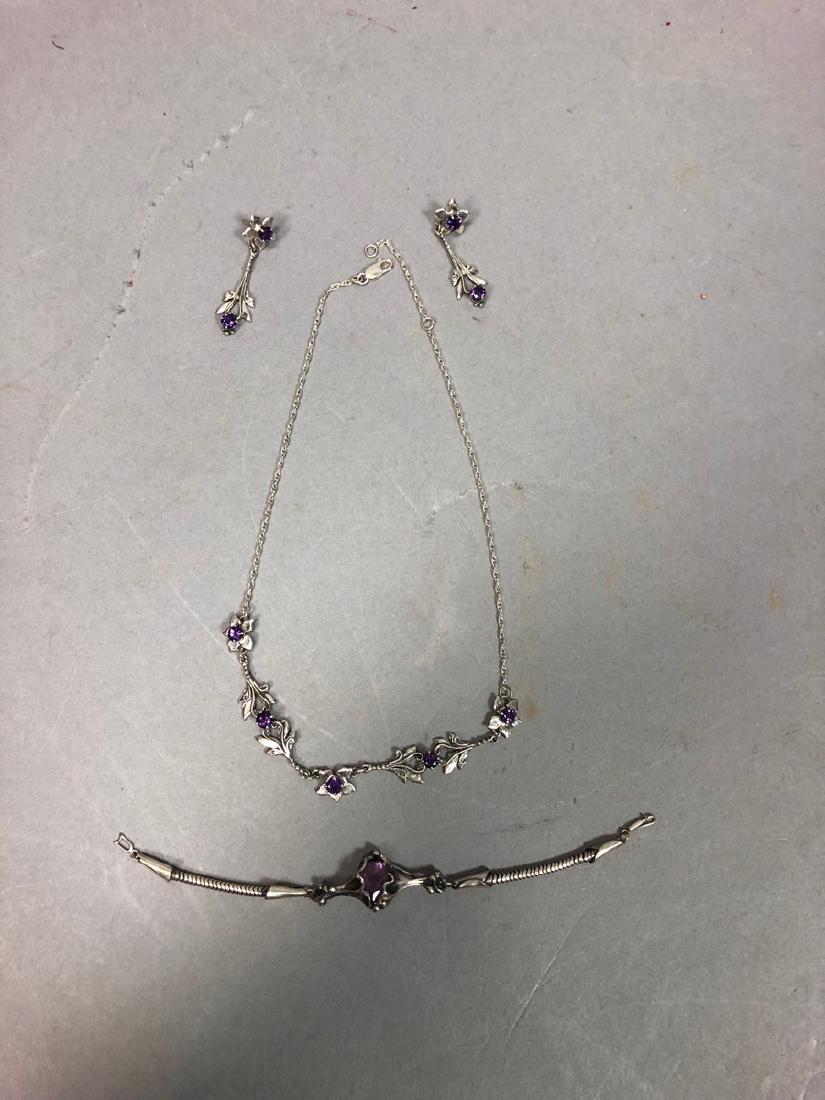 3pc Sterling Silver & Amethyst  Jewelry. TAP STUD (1 of 5)