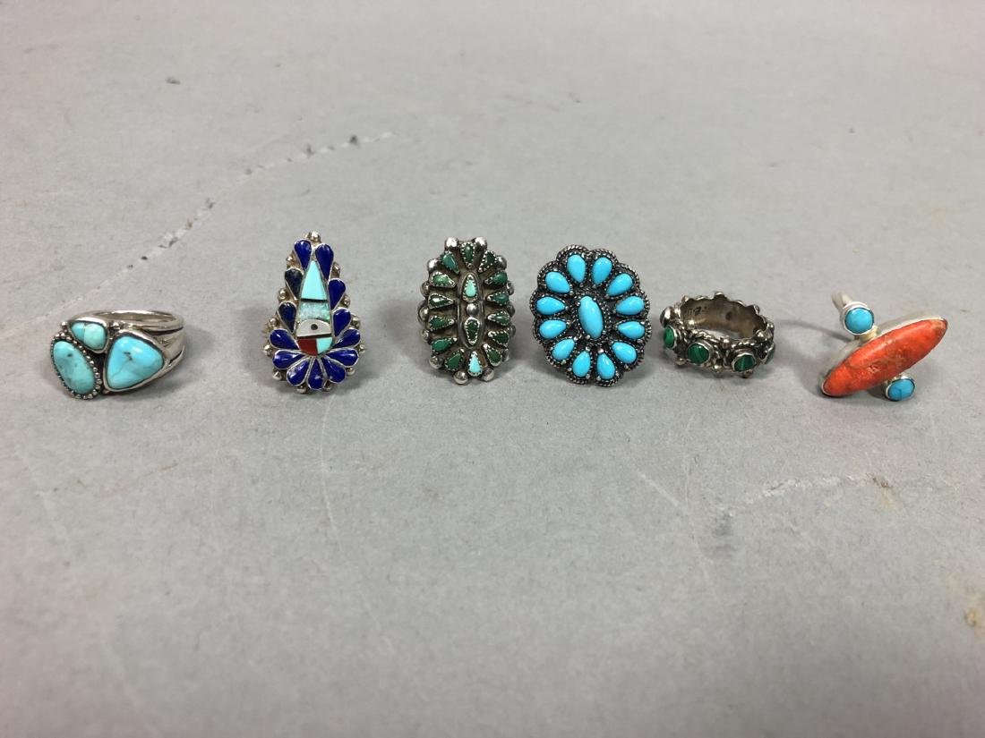 6 Sterling Silver Southwestern Rings. Signed inla (1 of 7)