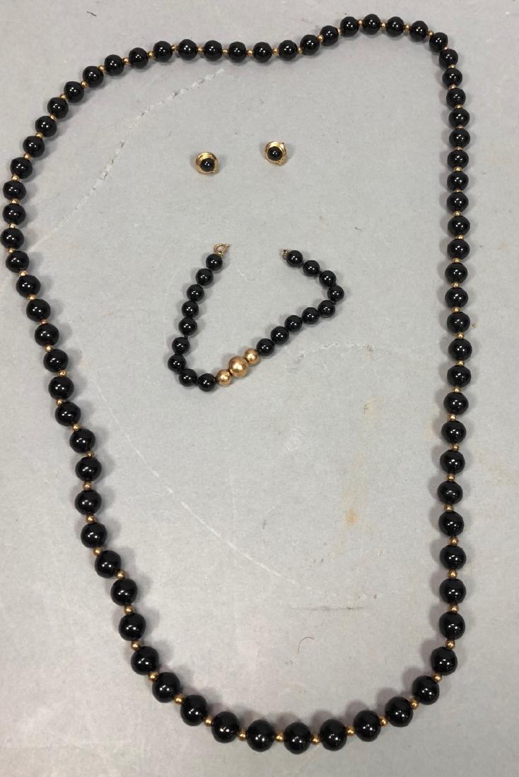 3pc 14K Gold Black Onyx Bead Jewelry. 35" bead ne (1 of 5)