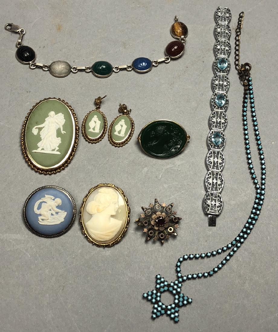 9pc Costume Jewelry Lot. WEDGWOOD pin & earrings. (1 of 9)