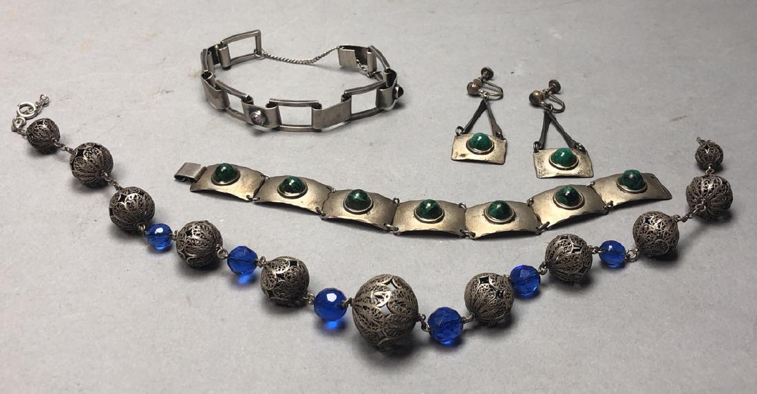 4pc Mixed Silver Jewelry Lot. Sterling green cabo (1 of 6)