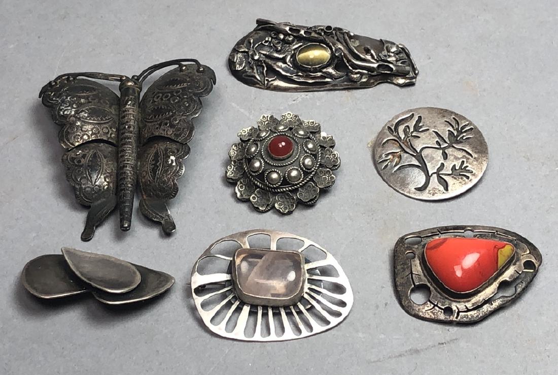 7 Modernist Sterling Silver Pins Brooches. Rose q (1 of 8)