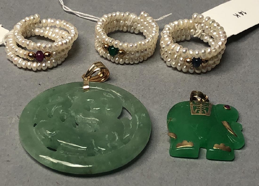 5pc 14K Gold & Stone Jewelry. 3 small pearl spira (1 of 5)