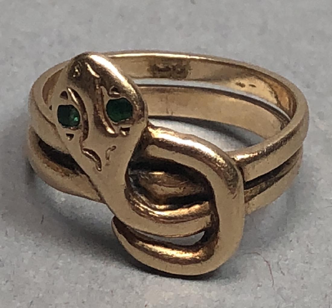 14K Gold Vintage Snake Ring Emerald Eyes. Marked Size 7 (1 of 5)