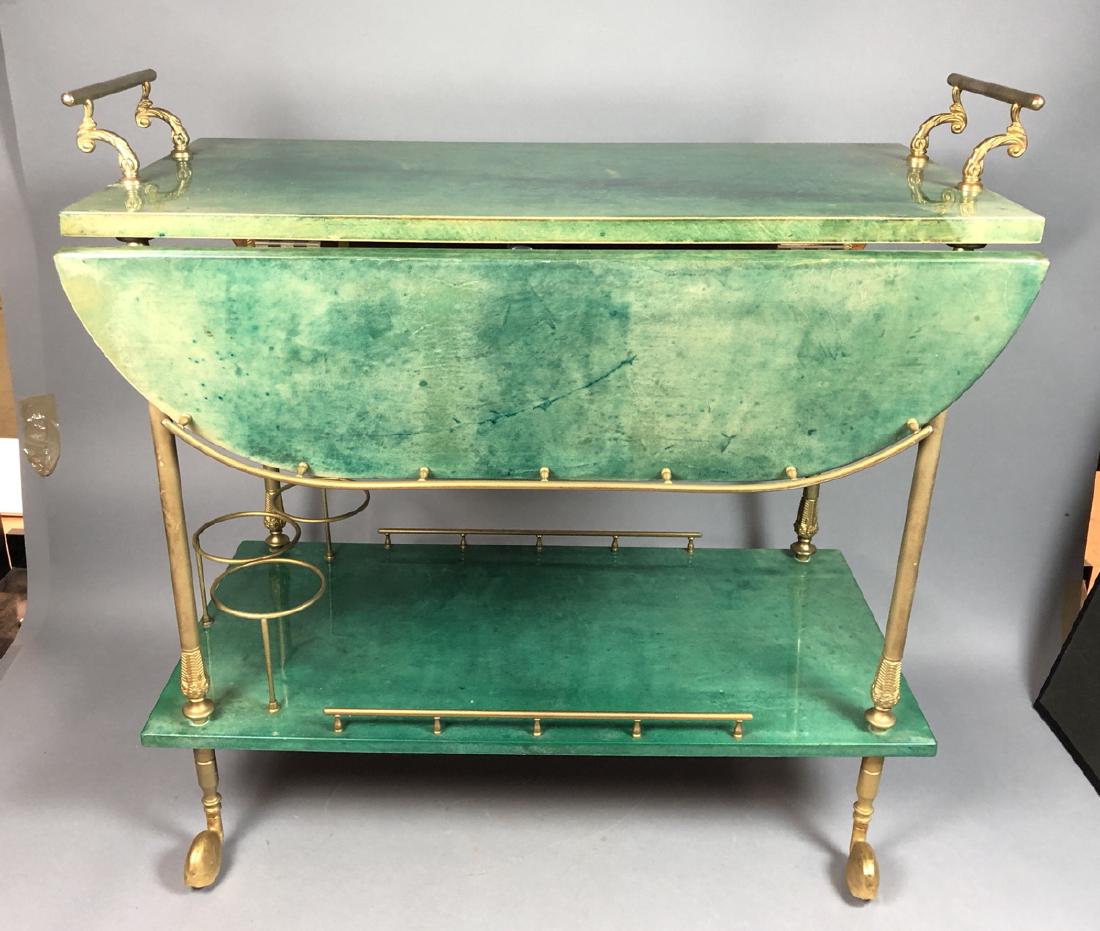 ALDO TURA Green Lacquered Goatskin Bar Cart. Ital (1 of 9)