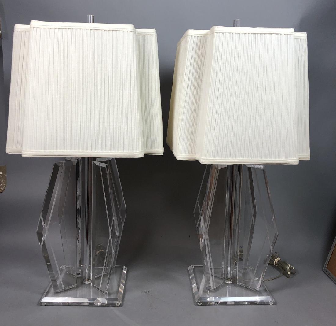 Pr 70s Modern Lucite Table Lamps. Beveled square (1 of 6)