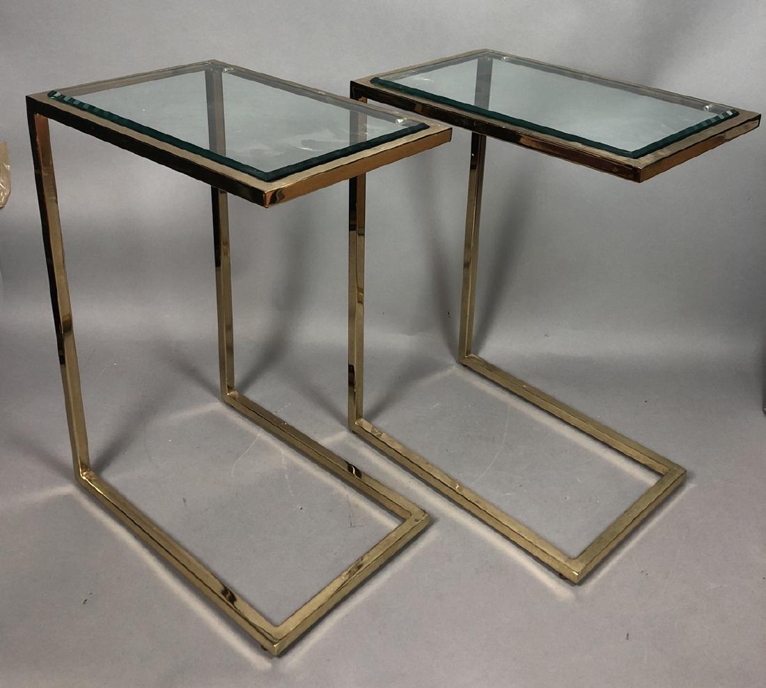 Pr Glass Top Brass Frame Side Tables. Cantilever (1 of 7)