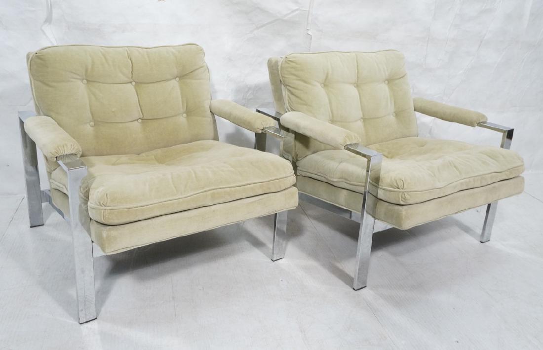 Pr MILO BAUGHMAN  Chrome Lounge Chairs. Wide flat (1 of 10)
