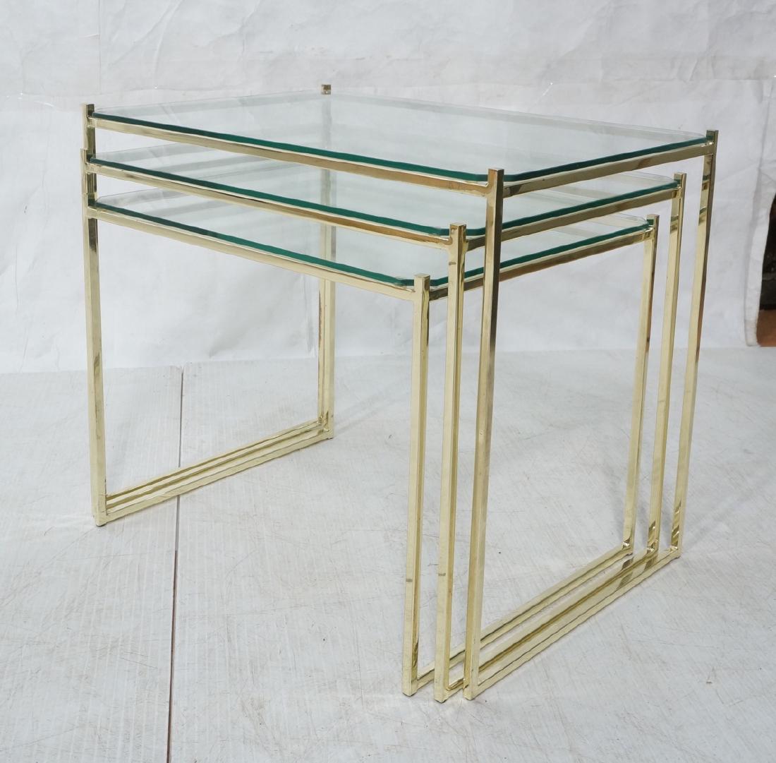 3 Brass & Glass Nesting Tables. Thin square brass (1 of 8)