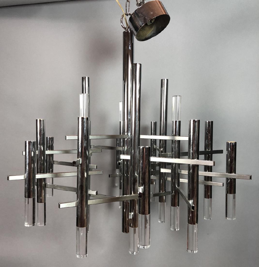 GAETANO SCIOLARI Chrome Lucite Modern Chandelier. (1 of 7)