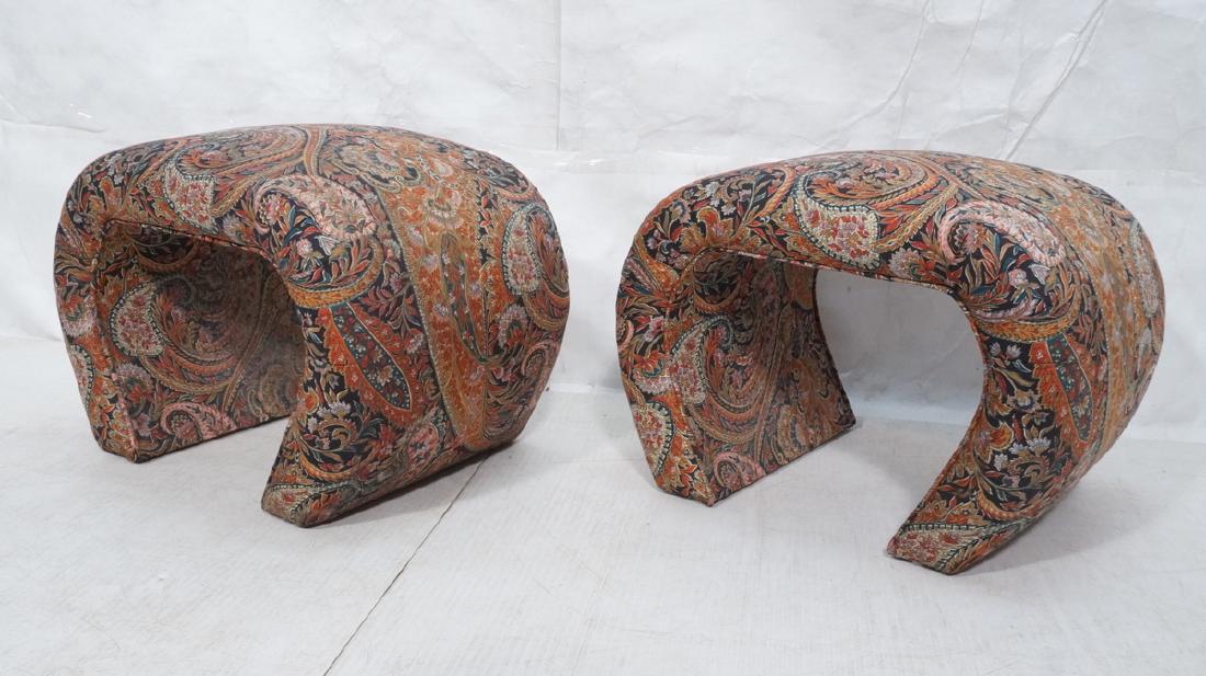 Pr Paisley Upholstered Stools Benches. Upside dow (1 of 8)
