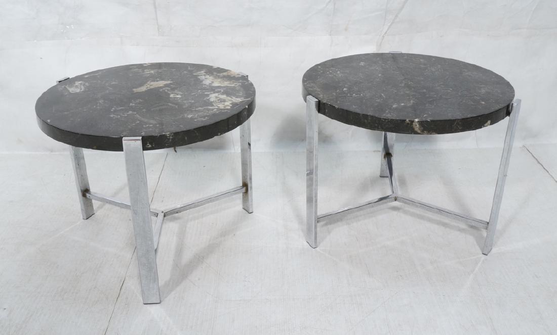 Pr Black Composite Chrome Frame End Tables. 1.25" (1 of 9)