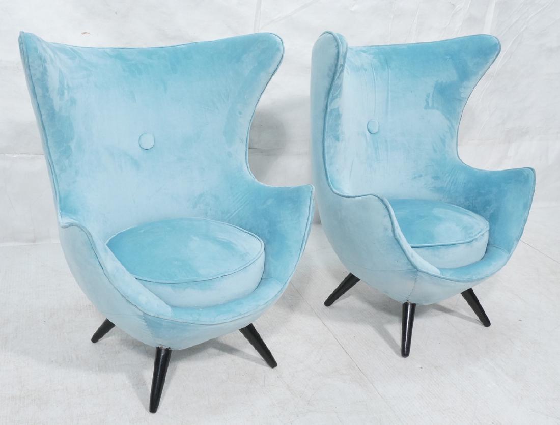 Pr Modernist Blue Velvet Wing Lounge Chairs. Styl (1 of 8)