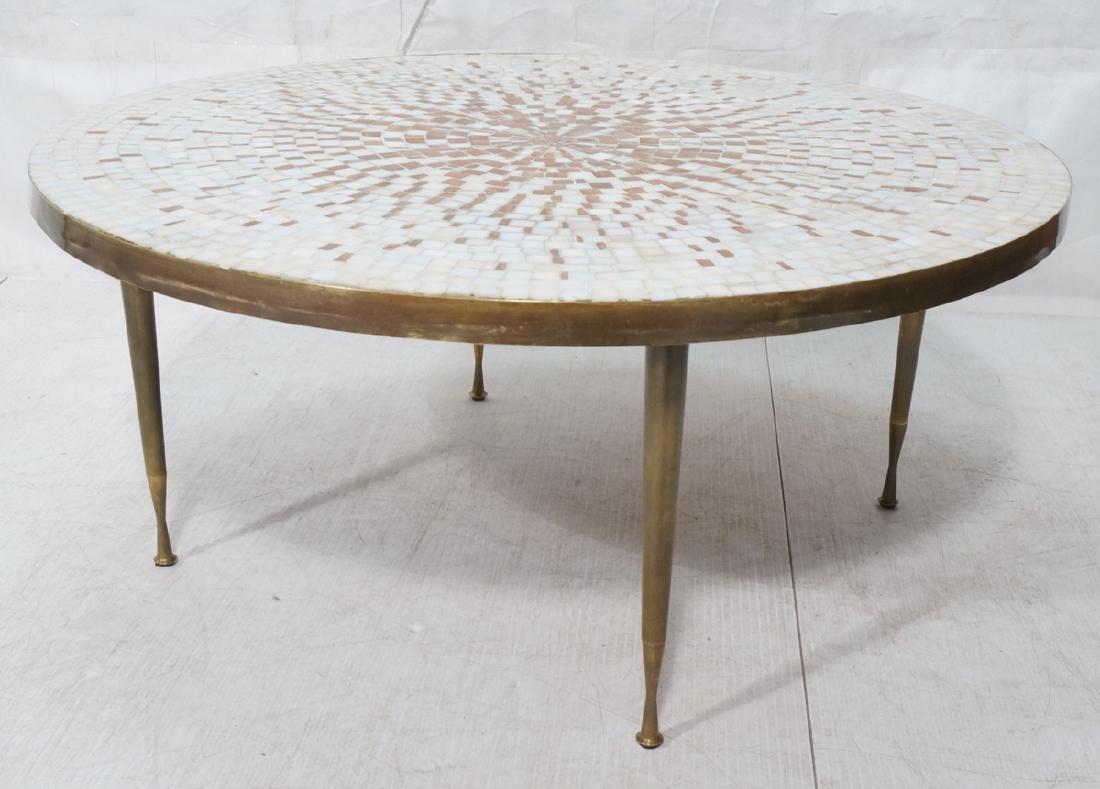 Large Round Tile Top Coffee Table. White & Copper (1 of 8)