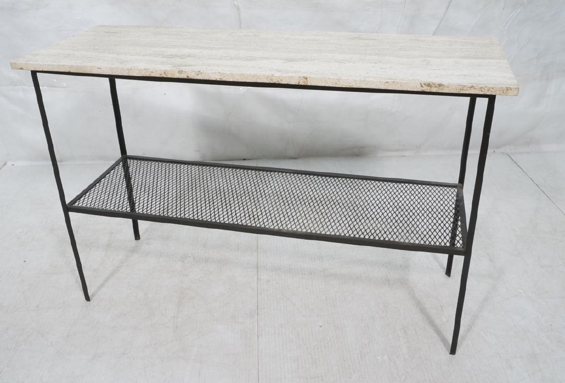 Travertine Marble Top & Black Iron Console Table. (1 of 8)