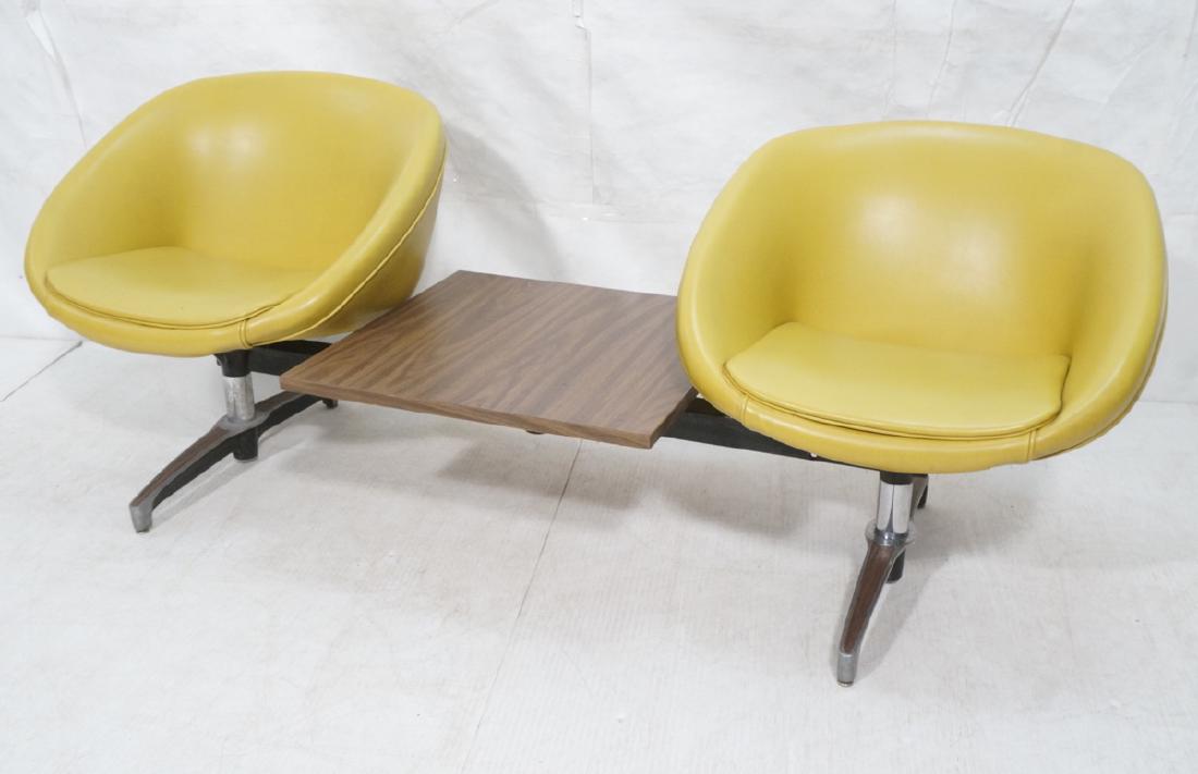 CHROMCRAFT 2 Chair & Table Unit. 2 gold vinyl bub: CHROMCRAFT 2 Chair & Table Unit. 2 gold vinyl bubble chairs connected to center wood laminate table Marked Chromcraft.-- Dimensions: H: 25 inches: W: 74.5 inches: D: 27.5 inches ---