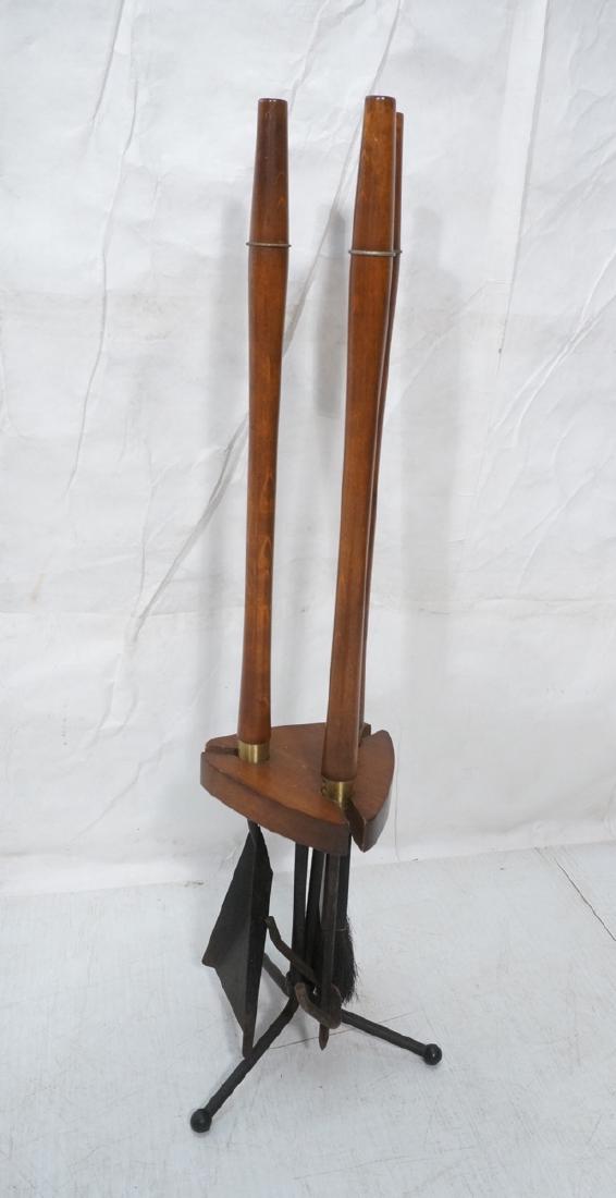 Modernist Fireplace Tools on Stand. 3 wood handle (1 of 8)